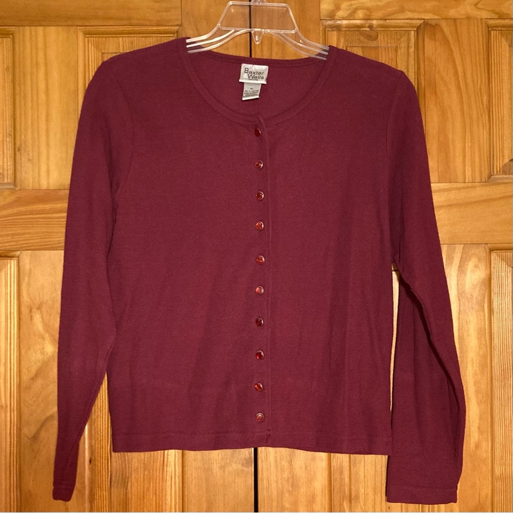 NWOT Baxter & Wells Petite Vintage 90s Top Long Sleeve Knit Blouse Red Size LP